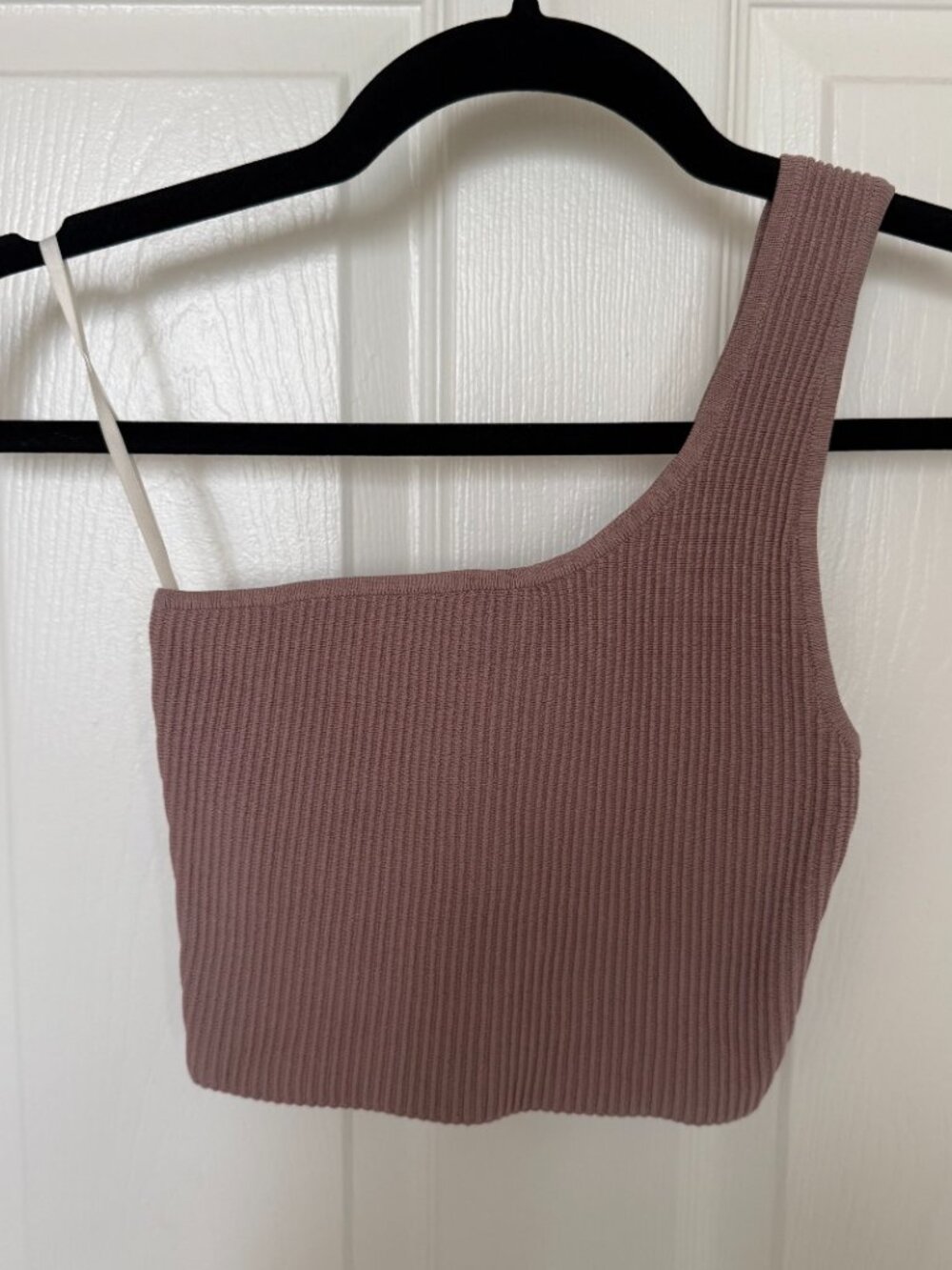 Aritzia Babaton Sculpt Knit Ribbed One Shoulder Crop Top XXS - DUSTY PINK